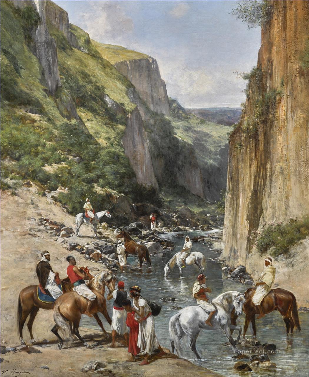 RIDERS IN A RAVINE Victor Huguet Orientalist Oil Paintings